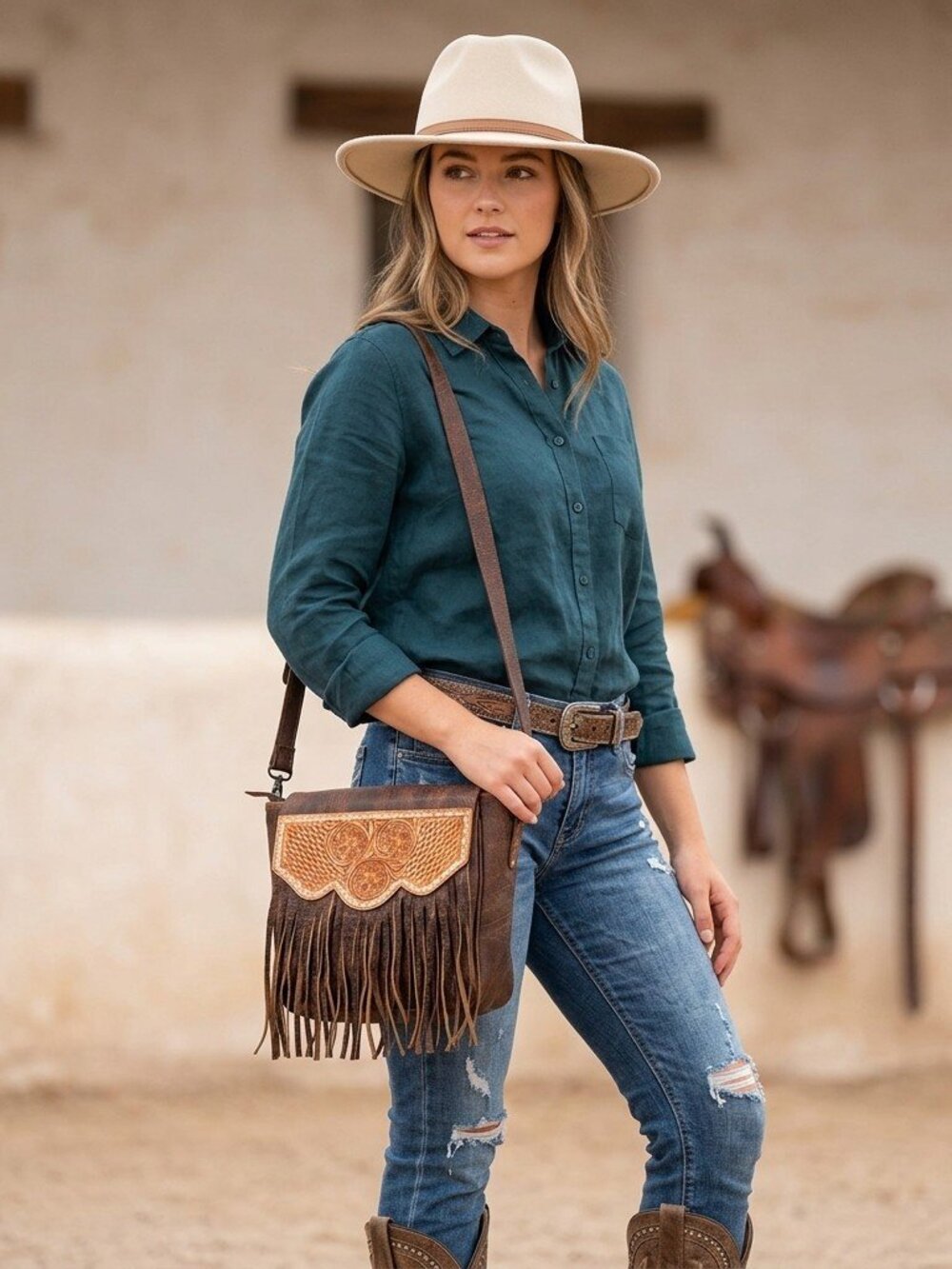 American Darling Rustic Fringe Western Crossbody Bag